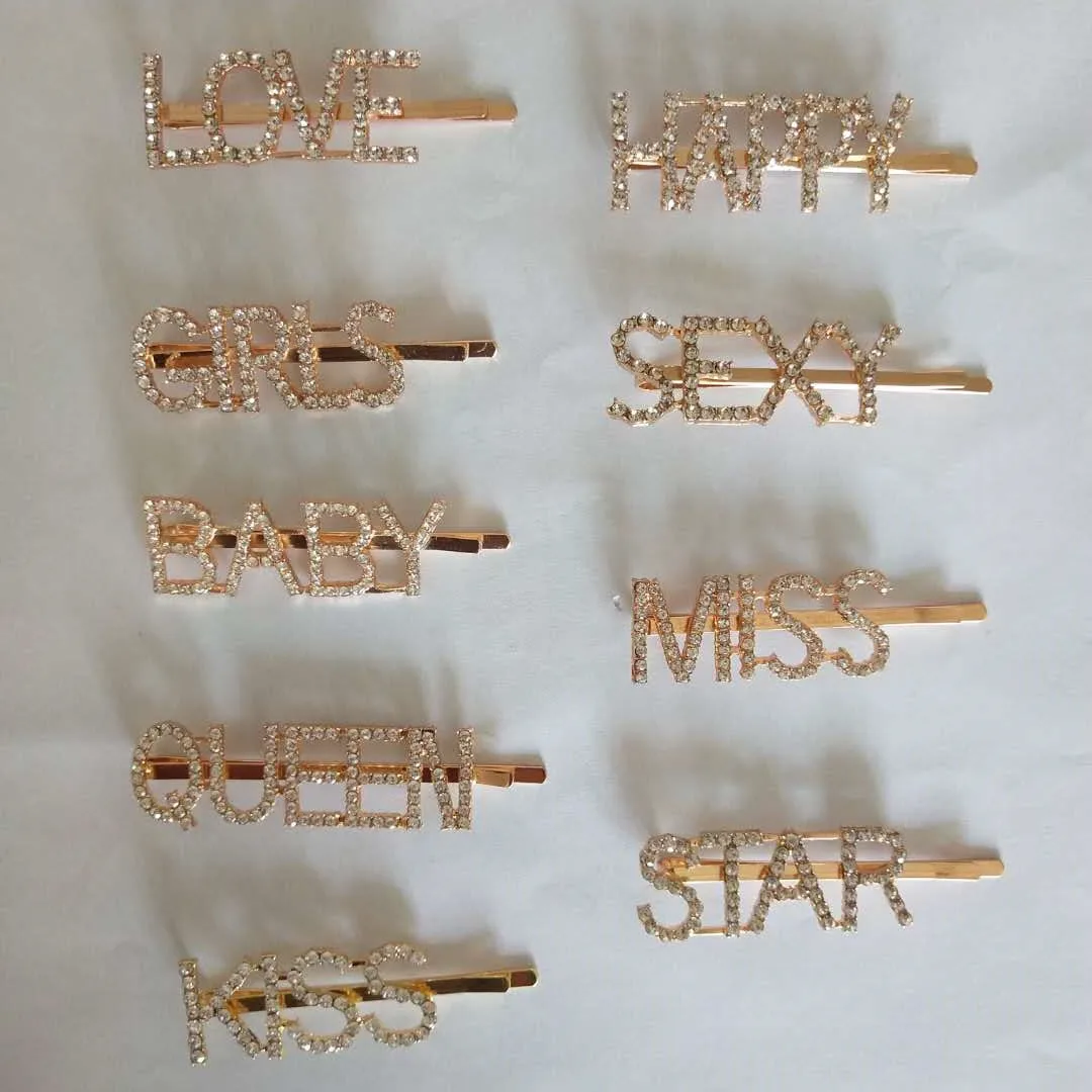
Bobby Pins Barrettes Headwear Luxury Hair Jewellery Gold Word Hair Clip, Sparkly Letter Rhinestone for Women 