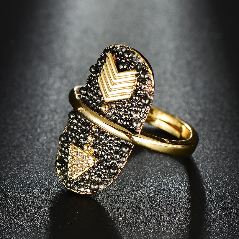 Women Men Party Jewelry CZ Zircon Copper Gold Adjustable Punk Knuckle Rings Exaggerated Retro Black Arrow Finger Ring