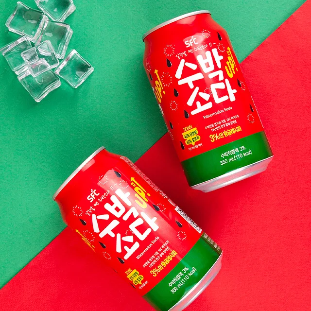 
Korean Sparkling Soft drink fruit flavor 350ml canned drink Watermelon flavor 