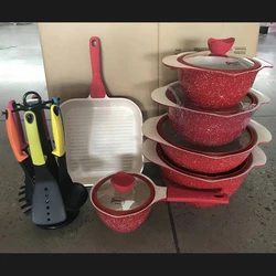 NEW 2021 Food grade dessini 18pcs die-casting aluminium nonstick kitchenware granit marble cookware cook pot 18 set