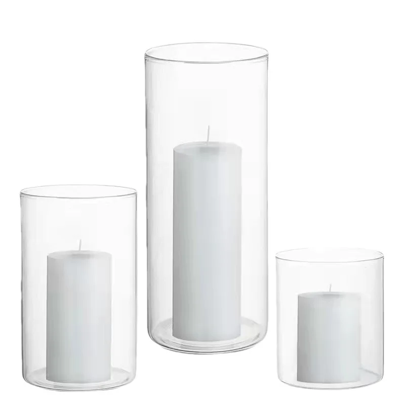 Wholesale Clear High Borosilicate Cylinder Glass Candle Jar for Christmas or Home Decoration