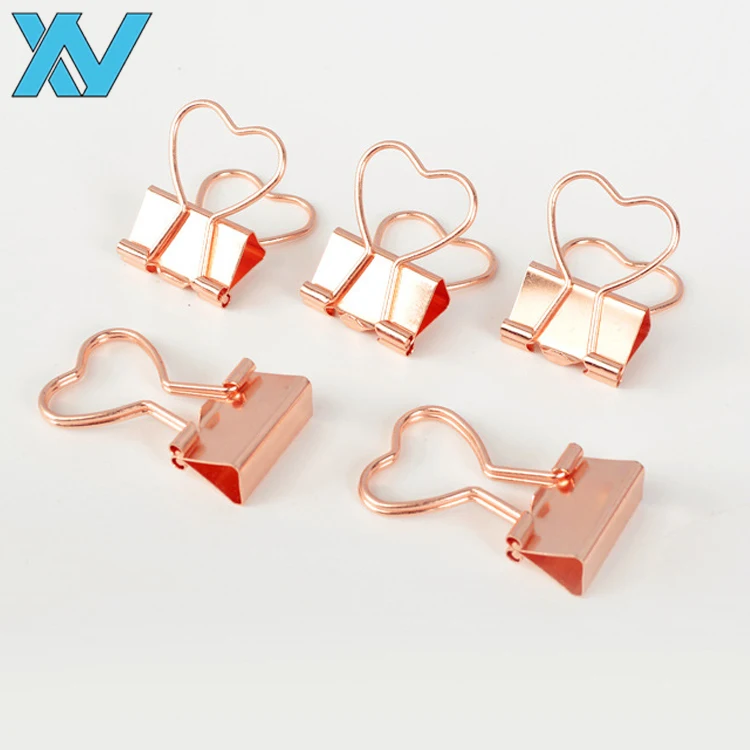 Small Order 19mm cute heart shaped metal binder clips rose gold / gold colors