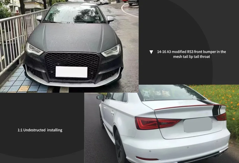 Модернизация обвеса для 2014-2016 Audi A3 до переднего бампера RS3 с решеткой