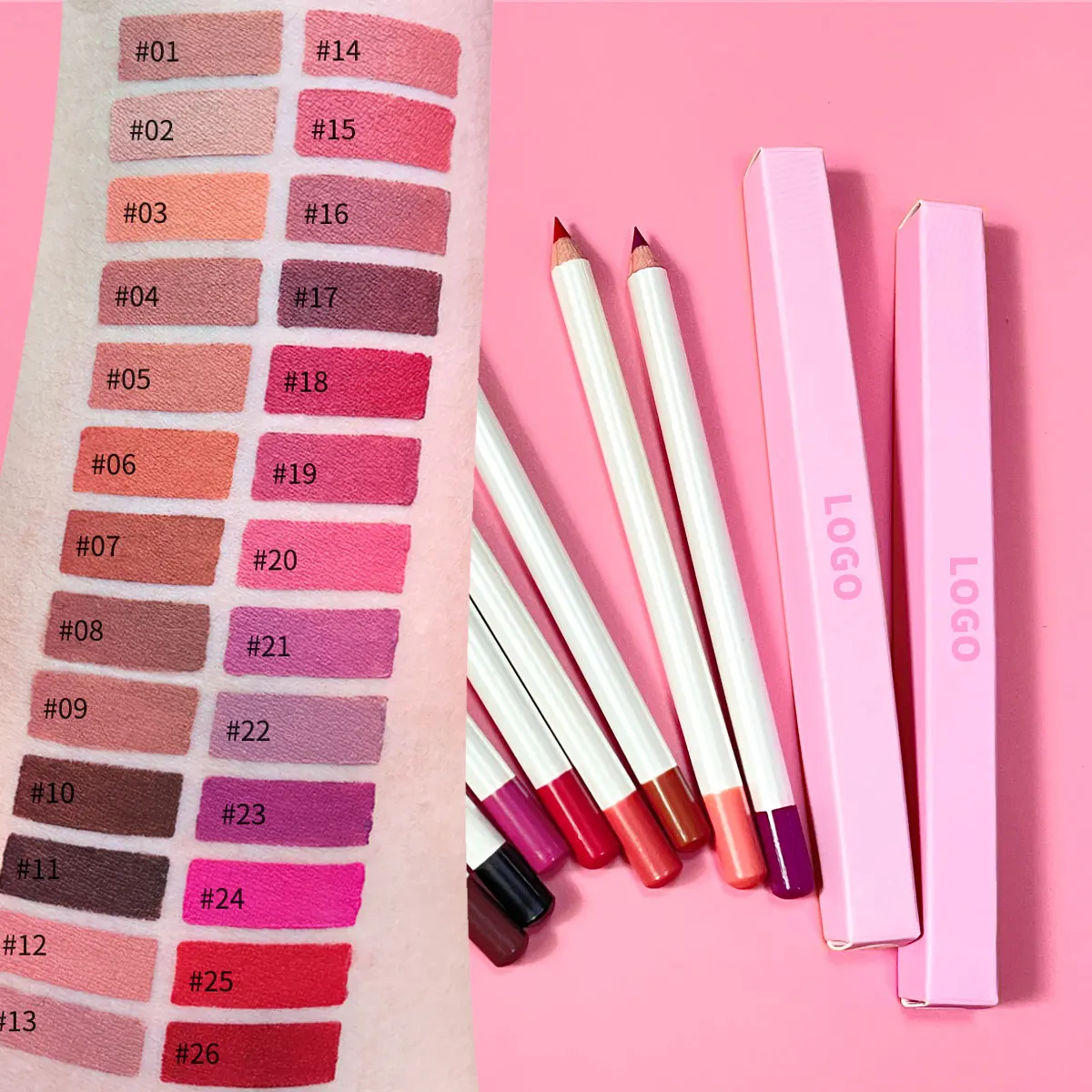 Low MOQ Not Fade Lip Liner Pink Tube Rotate Matte Lipstick Easy To Color Multi-color Waterproof Moisturizing Lip Liner Pencil