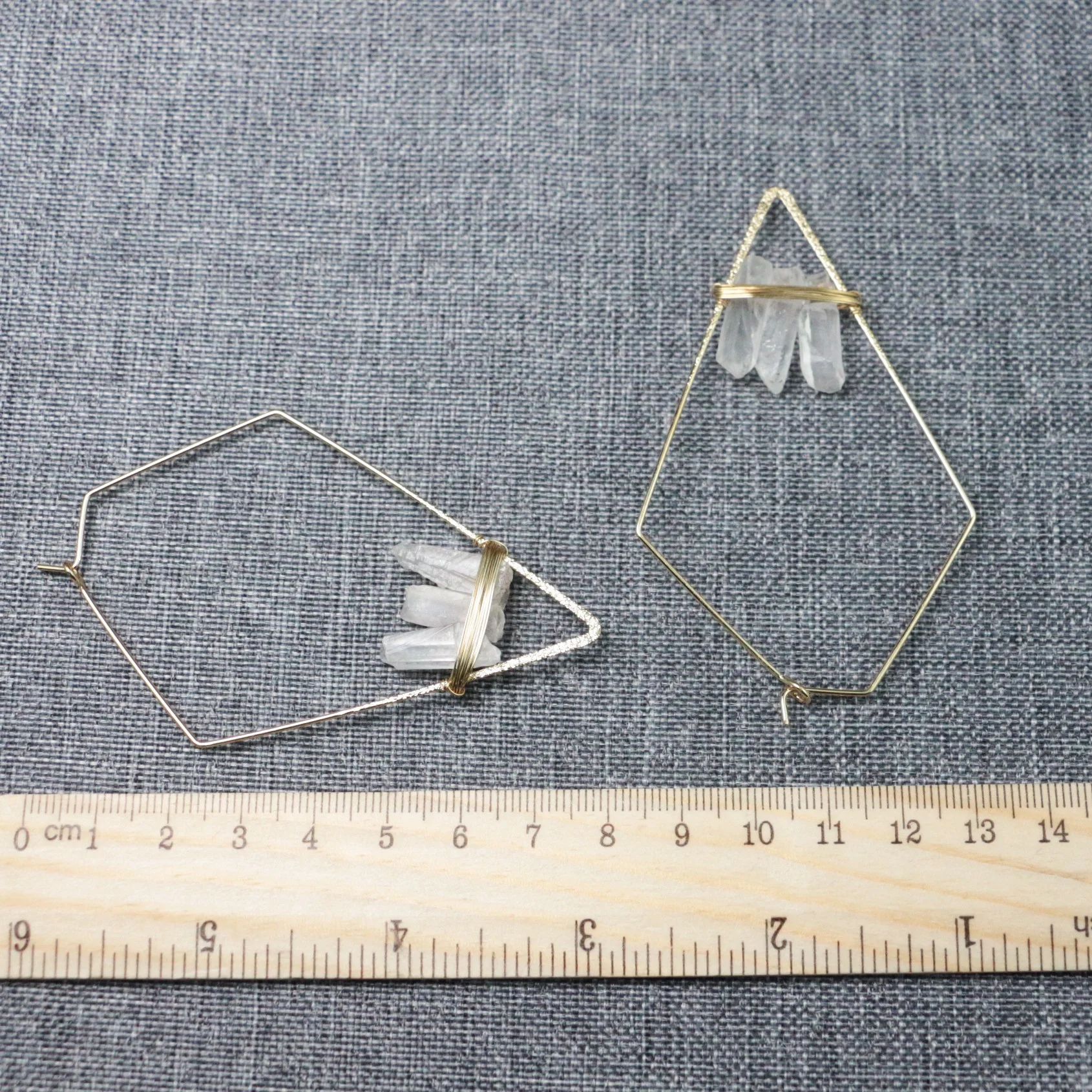 LS-A223 fashion design natural crystal quartz wire wrap earring with gold plated drop earrings  wholesale jewelry