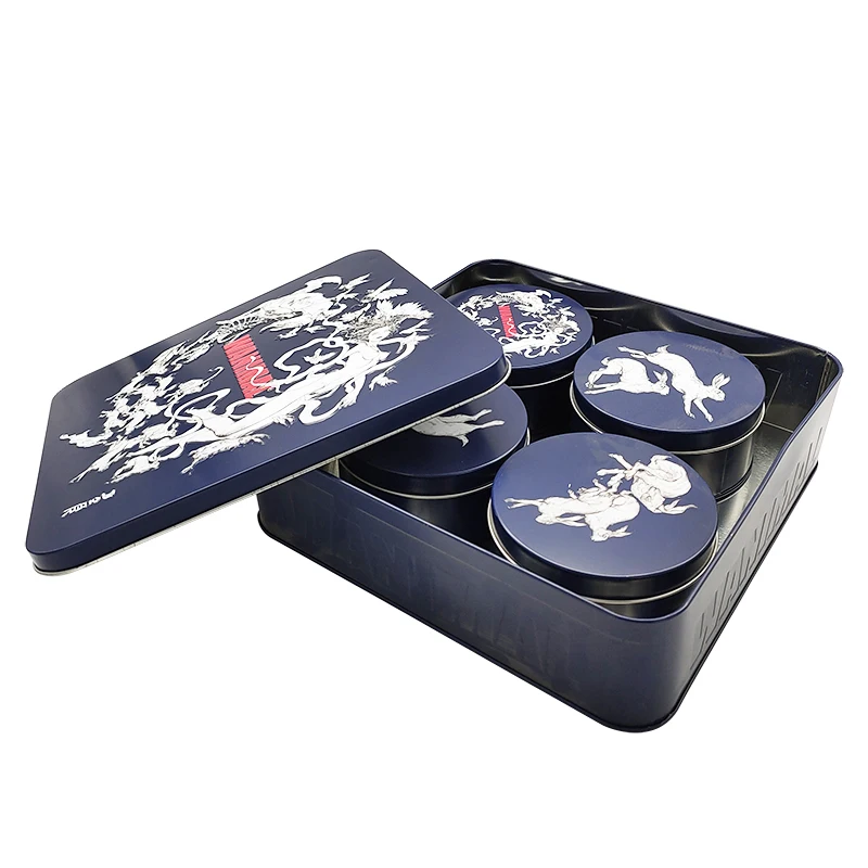 round square Custom printed moon cake cookies container candy mint tea tin can metal tin box set
