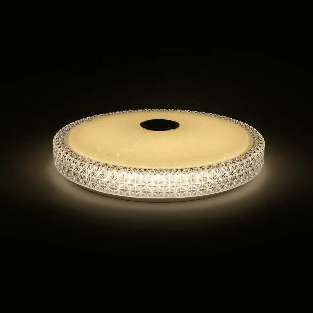 Cheap Price Smart Control RGB Yellow Crystal Ceiling Lamp LED Flush Mount Dimmable Light Fixture Blueteeth and Sound Speaker