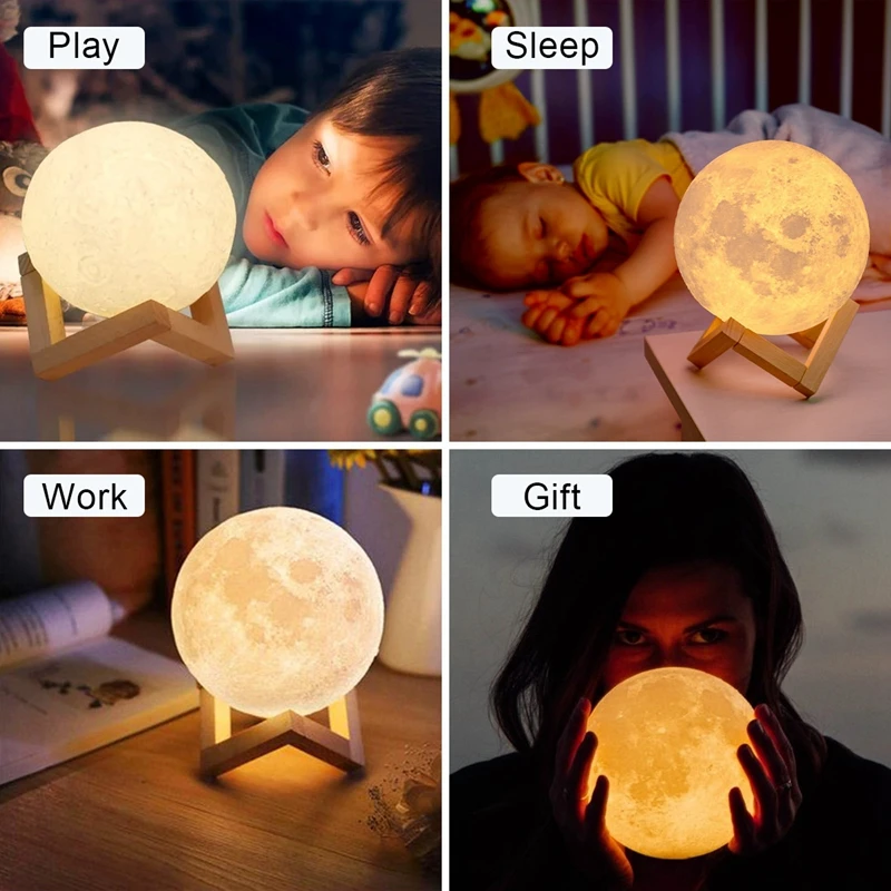 Romantic Atmosphere Decoration USB Rechargeable Touch Control Dimmable Warm White RGB 3D Moon LED Night Light Lamp For Home Gift
