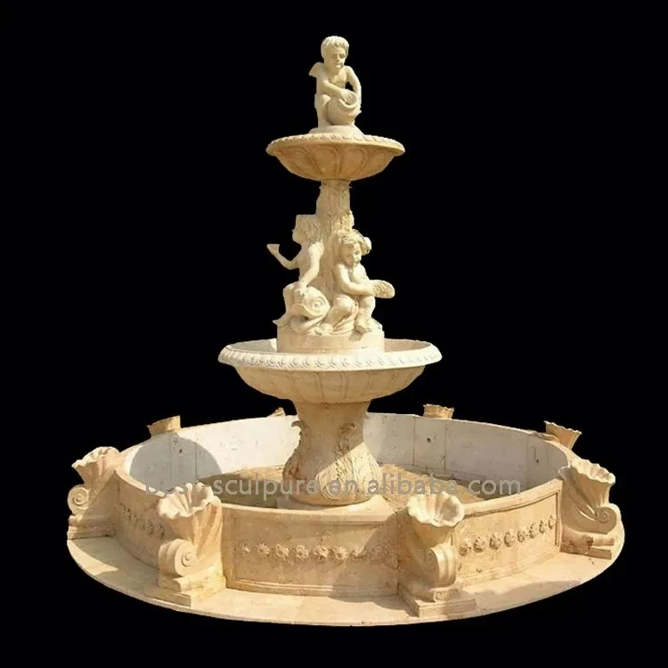 Открытый классический 2-уровневый Бежевый Мраморный Херувим скульптурный фонтан для продажи