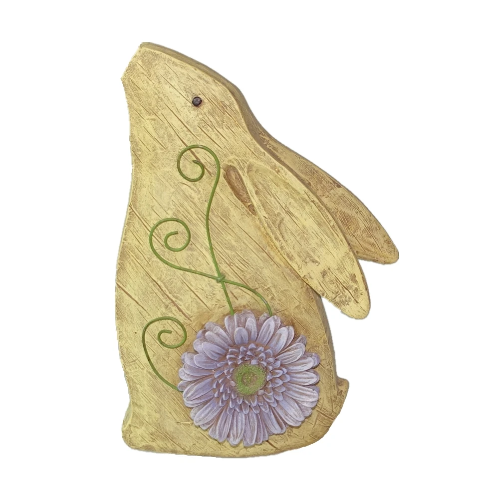 Spring Decoration Resin Garden Rabbit Statue with a Flower Resin Rabbit Figurine Bunny Figurine