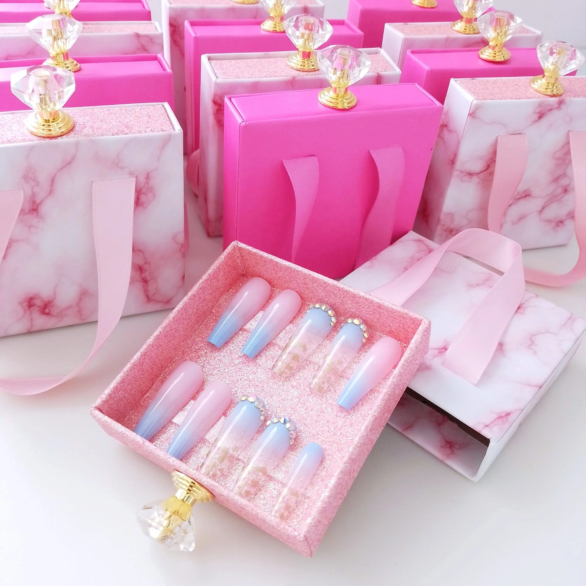 New Designs High Quality New Fashion Luxury False Nails Custom Private Label Coffin Diamond Press On Nails