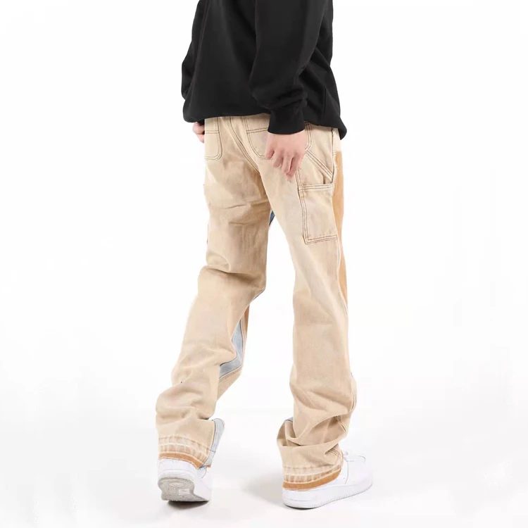 Men 2022 FW collection stacked jeans straight leg loose fit sand wash canvas jeans pants