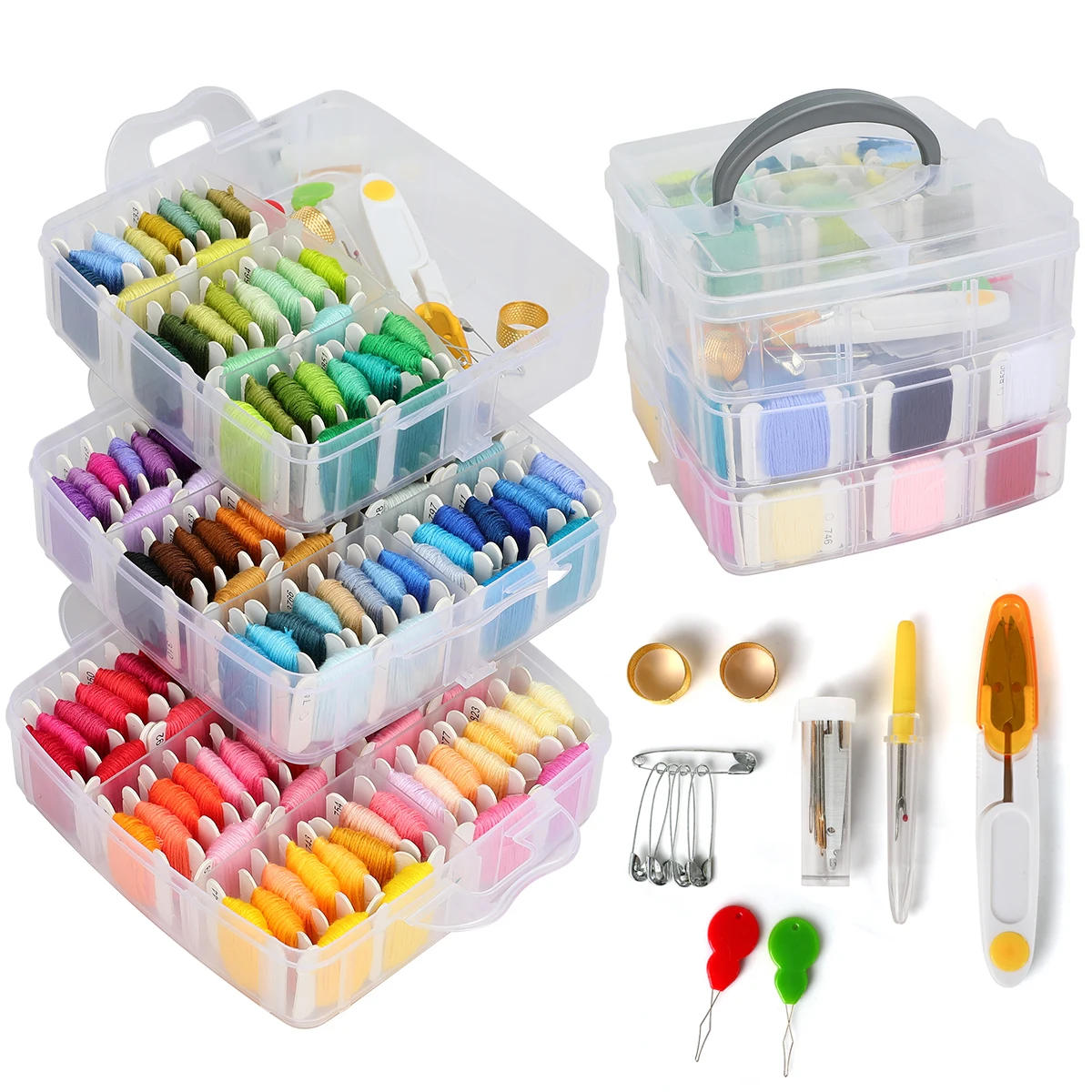 Hot-selling New 163pcs Three-layer plastic knitted storage box portable sewing kit multi Compartment