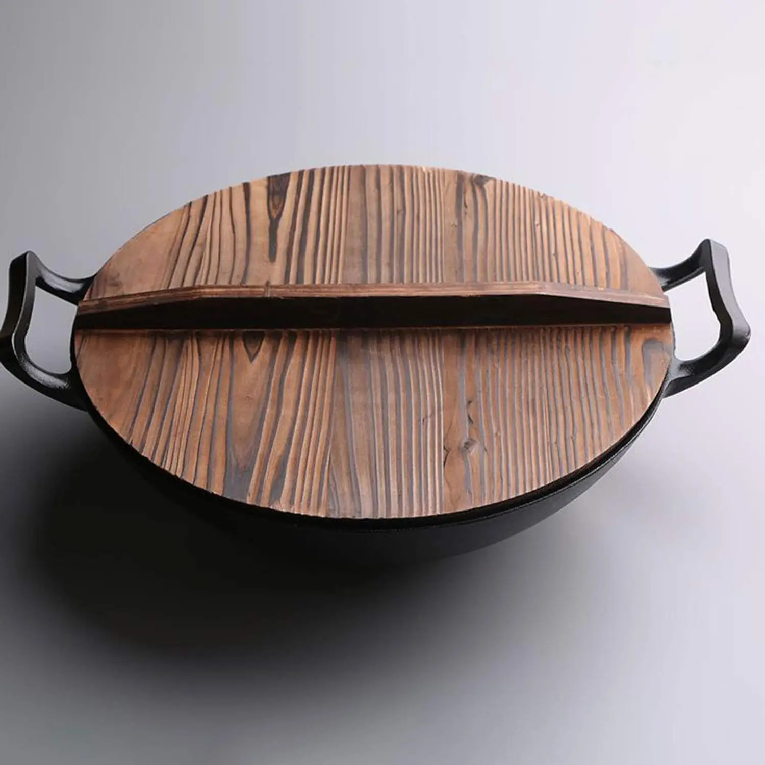 Best Price Black Non Stick Big Woks Cast Iron Pre Seasoned Wok With Double Ears Cast Iron Cookware Wok