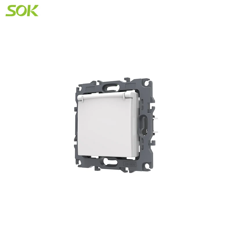 16A 250V Schuko Power Outlet W/ Lid 1 gang electric switch socket wall screwless terminal wall socket