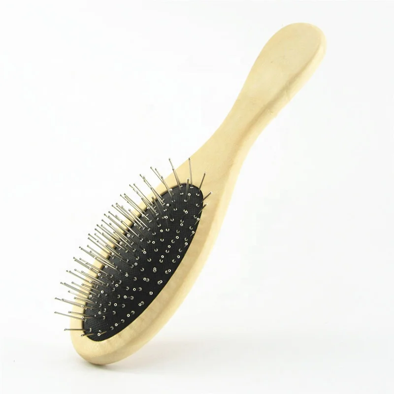 Natural Small Wooden Handle Airbag Comb Massage Steel tooth Black Hair Care Brush and Beauty SPA Hotel Comb