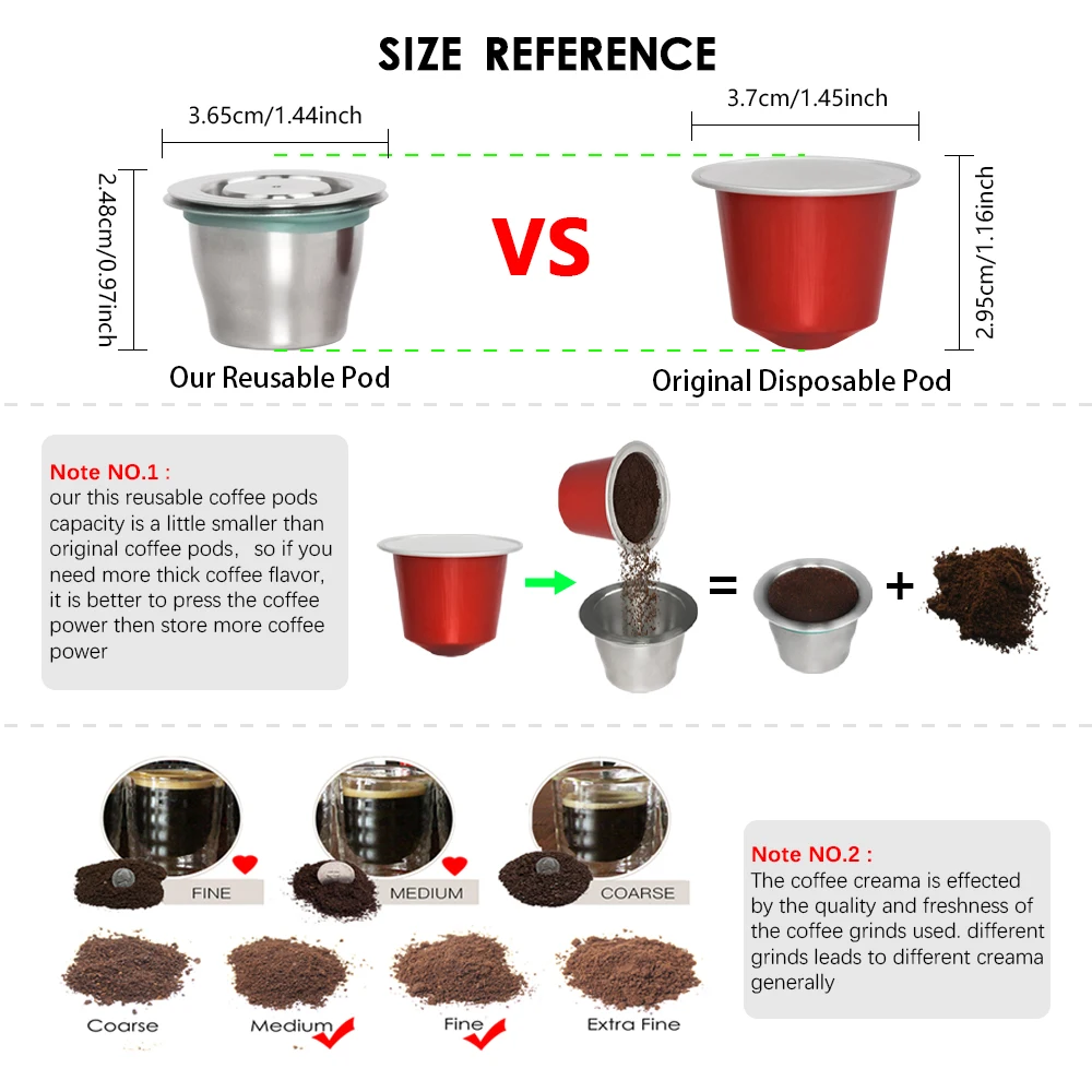 1 Pod Wareset Customize Packaging Filter System Universal Steel 304 Coffee Recarregaveis Capsules For Nespresso