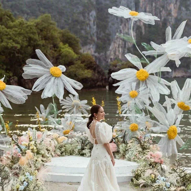 MF-L256decoration flowers wire mesh silk giant daisy stage layout wedding road lead flowers