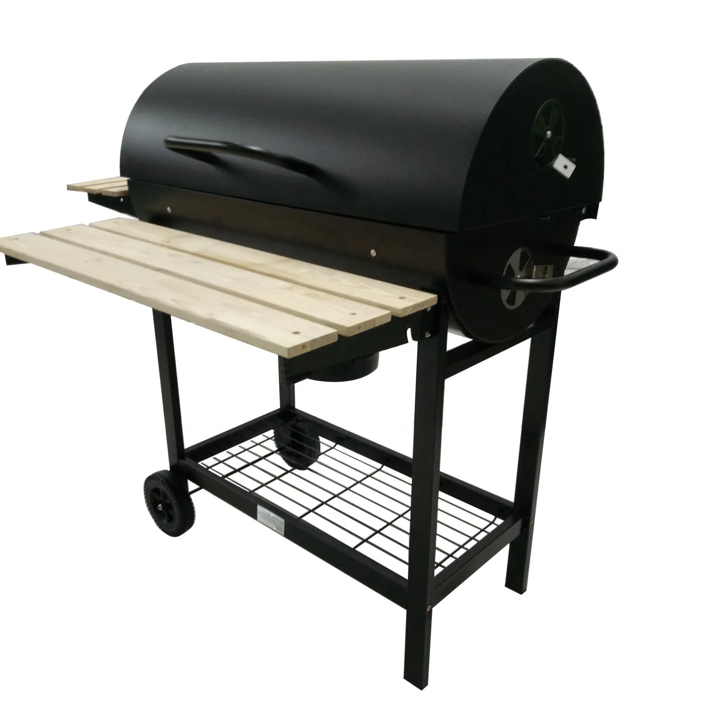 Offset Smoker Large Barrel Charcoal BBQ Grill with Folding Wood Table