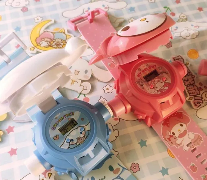 Hot Selling Ruunjoy Sanrioed Projection WatchKuromi My Melody Electronic Watch 24 Figure Projection Watch Flip Cute Toy Anime