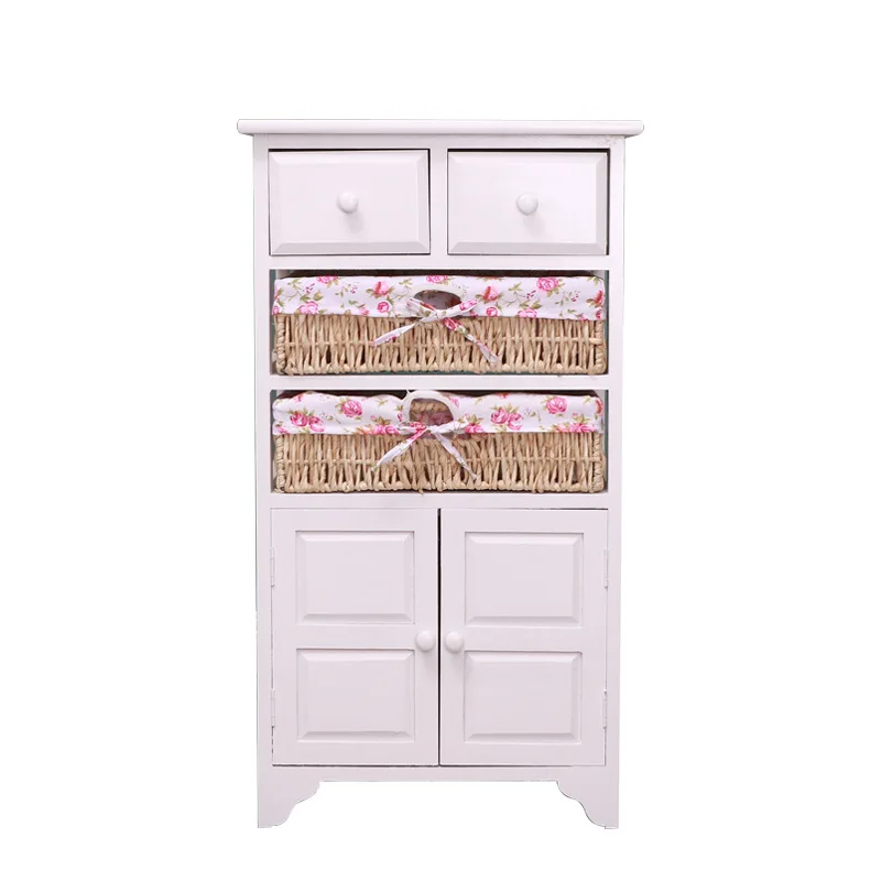 Solid wood modern pastoral style locker bedroom living room storage cabinet with rattan five-seven drawer