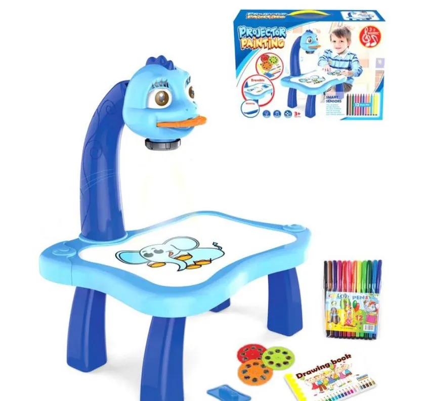 2021 HOT Educational Kids Toys Learning Magic Drawing Board LED Draw Board Kid Painting Projector Desk Table Set