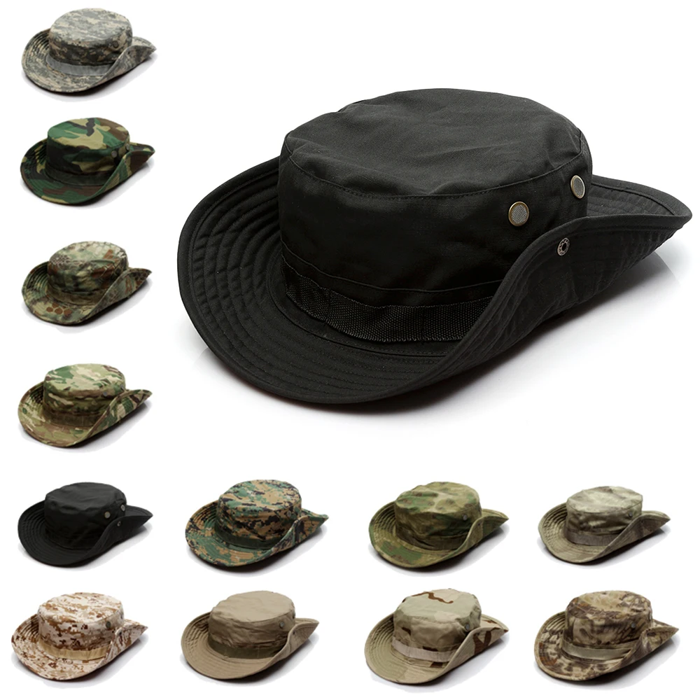 Men Outdoor Sports Sun Bucket Hats Camo Hiking Hunting Fishing Hat Camouflage Tactical Boonie Hat