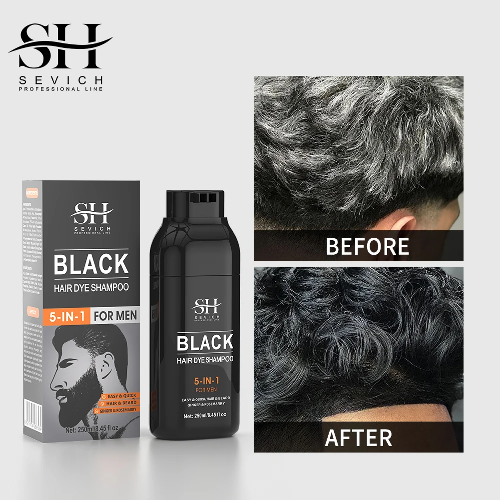 5 In 1 Black Hair Color Shampoo Semi-Permanent Ginger Extract 250ml Black Hair Care Shampoo For Men