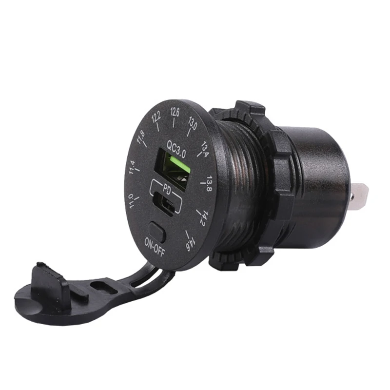 PD18W QC3.0 dual port usb charging socket with LED voltmeter boat motorcycle 12v usb charger