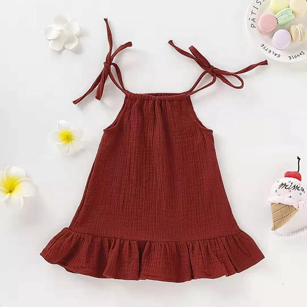 Summer baby girl dress lovely 6 to 9 month pure cotton line and hemp kids clothing sleeveless dress skirt