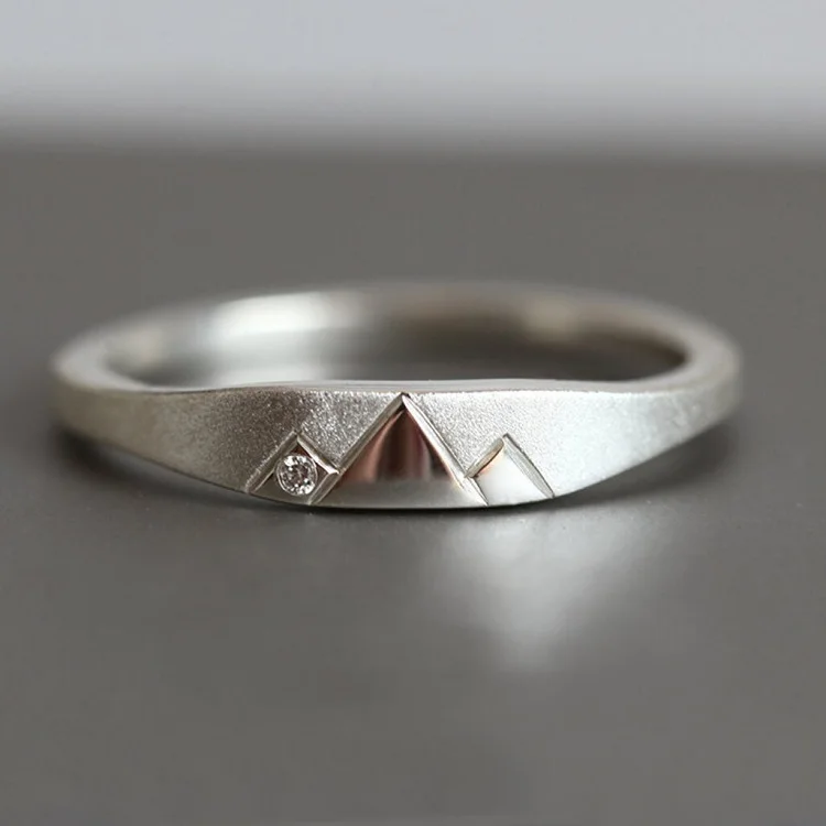 925 Engagement Wedding Band Plated Mountain Ring White Gold Unique Sterling Silver for Men Trendy S925 Diamond Ring Zircon 1-3 G
