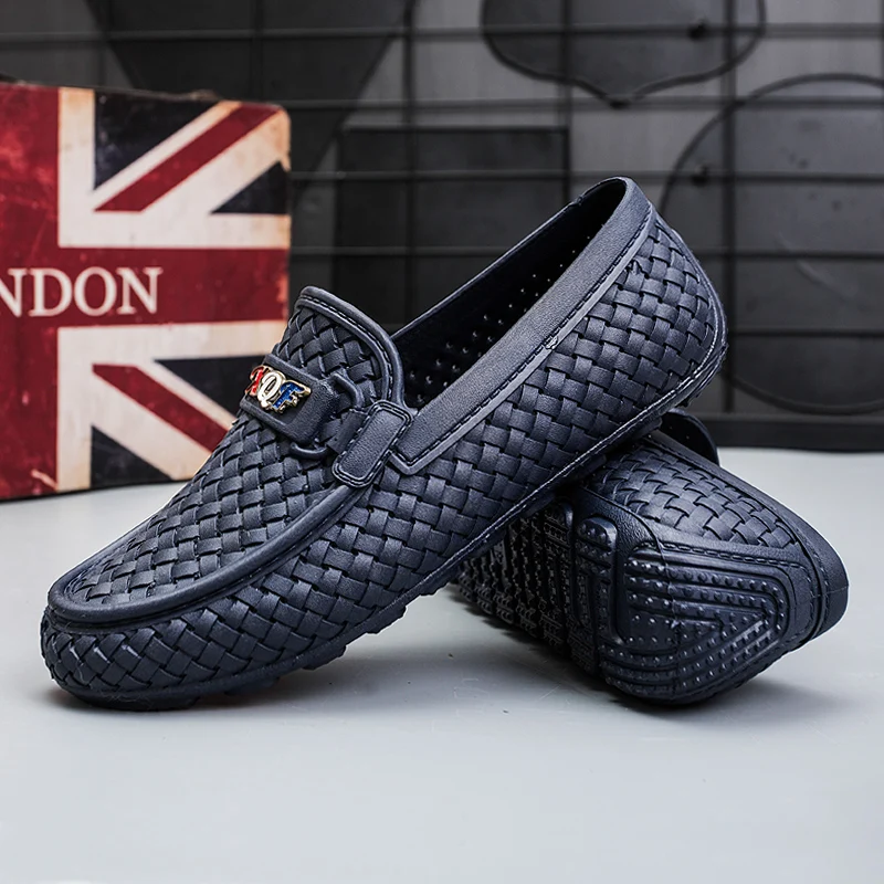 Fashion Men Casual Shoes Slip-on Loafers Peas Shoes Men Flat Casual Lazy Sneakers Version Breathable Weaving Mans Driving Shoes