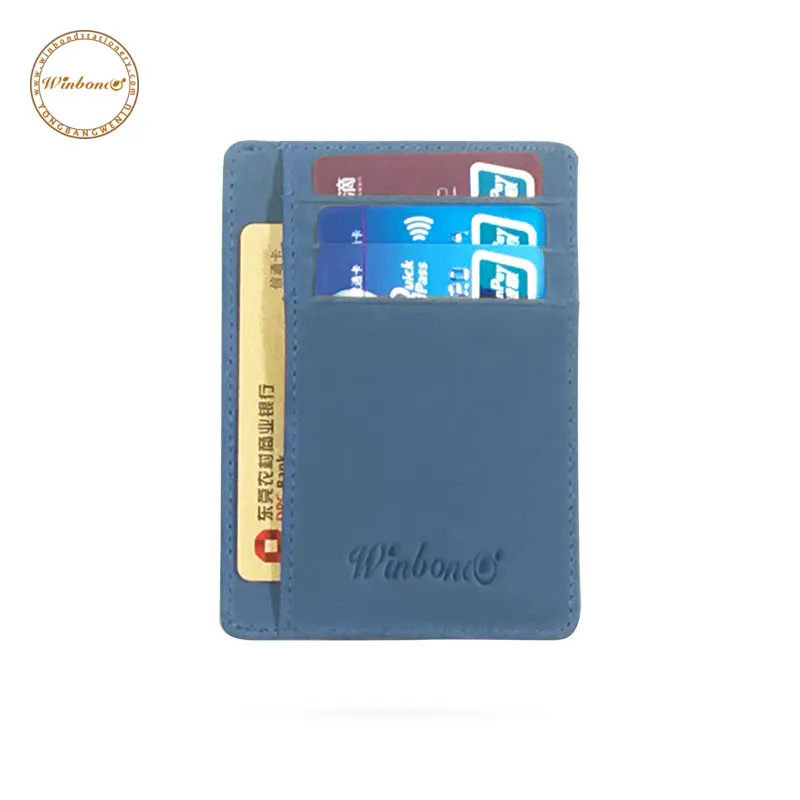 Business Travel Custom Luxury Women Men Small Size 3x4 Inches Wallet Playing Card Holder with Keychain Id Credit Cow Leather