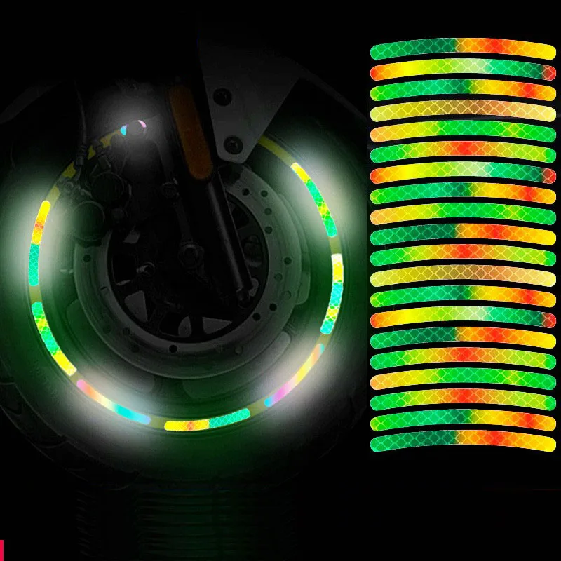 night driving fashion decorative 20 pcs car hub hi viz reflective tape tire reflector stripe sticker for motorcycle bicycle