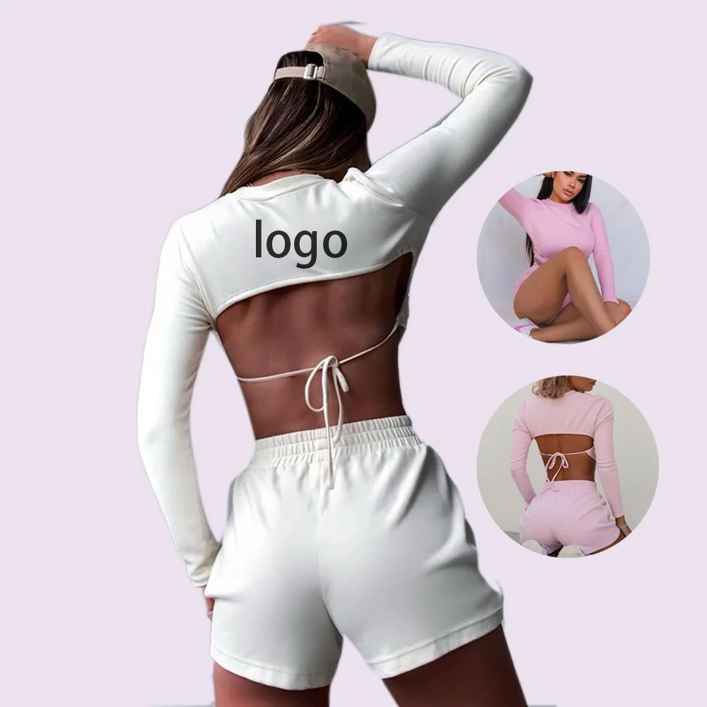 
Women long Sleeve Yoga Set 2 Piece Vital Seamless Sport Suit Gym Shirt High Waist Sexy Backless Shorts Sportswear 