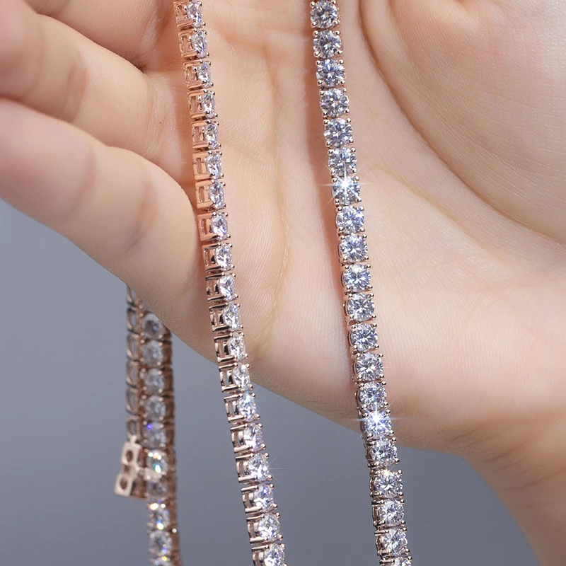 14K White/Yellow/Rose Gold Tennis Hand Set Lab Grown Diamond Chian/Necklace