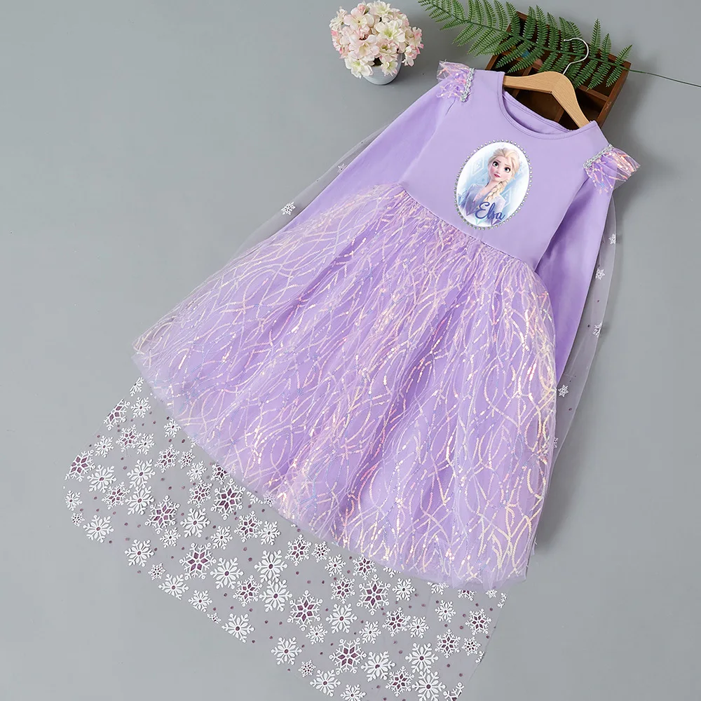 Autumn Children Dresses Kids Long Sleeve Tulle Puffy Dress Girl Halloween Party Cosplay Costume Cartoon Elsa Princess Dress