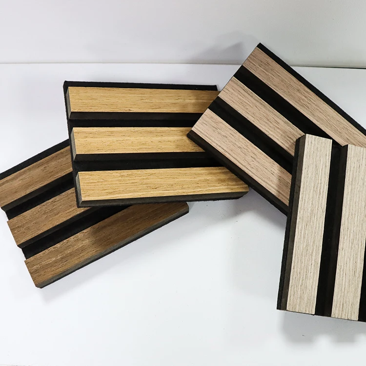 Natural Oak Veneer Finish  Acoustic Panel Wooden Slat Wall Perforated Fiber Acoustic Panel