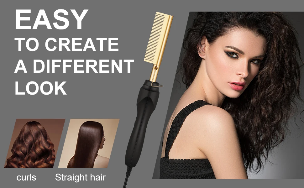 Wholesale custom private label copper hot comb electric ,high temperature hair straightener bling hot comb for curly hair