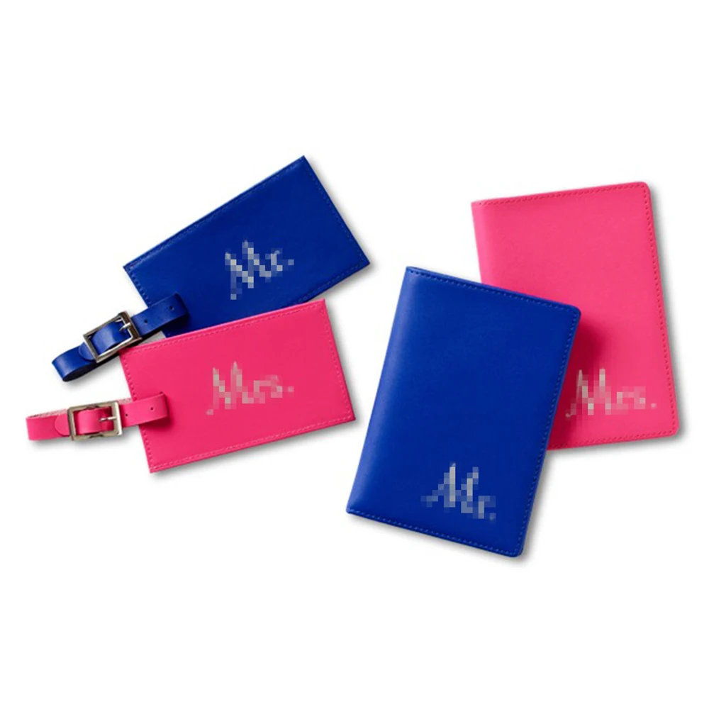 Розовый с тонкой биркой для багажа, держатель для паспорта из натуральной кожи и бирка для багажа, Обложка для паспорта, подарочный набор для путешествий