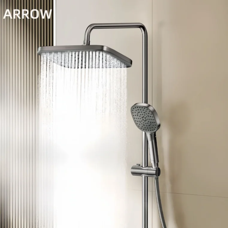 ARROW Black Gun Gray Piano Shower System Cold And Hot Water Mixer 4 Functions Contemporary Shower Faucets Bathroom Shower Set