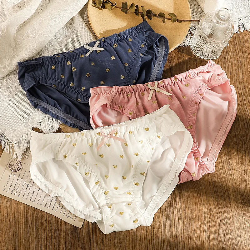 Big Girls Moisture Wicking Breathable Bow Underpants Milk Silk Mid Rise Soft Panties Love Printed Ladies Brief