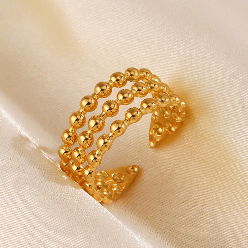 316L Stainless Steel Pvd Plating Simple Hip Hop Opening Bead Shape Rings For Women