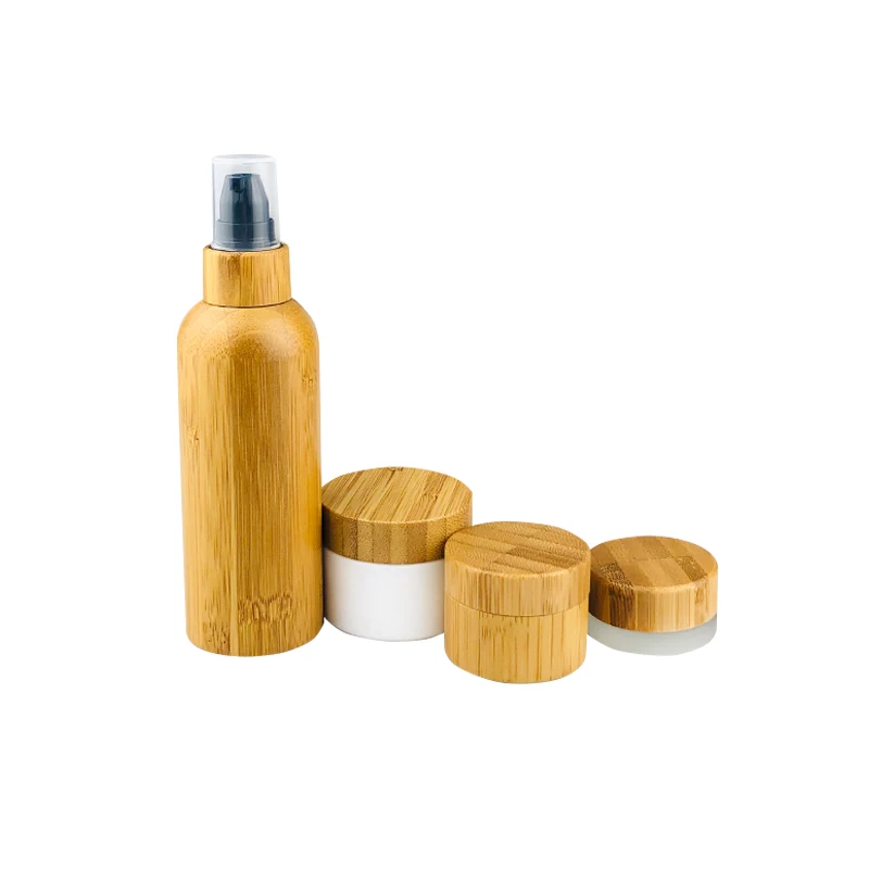 Eco Friendly Bamboo Cosmetic Packaging Glass Jars Glass Roller Spray Dropper Bottles Lotion Foam Pump Bottle With Bamboo Lids