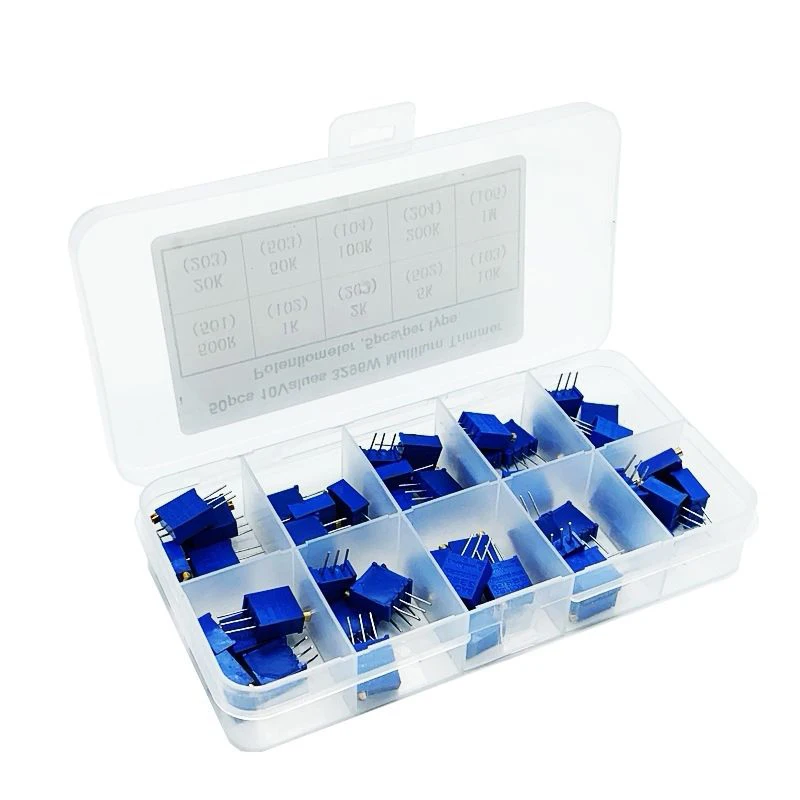 50pcs/lot 3296W Multiturn Trimmer Potentiometer Kit High Precision 3296 Variable Resistor With Free Box electronic diy kitLvchi