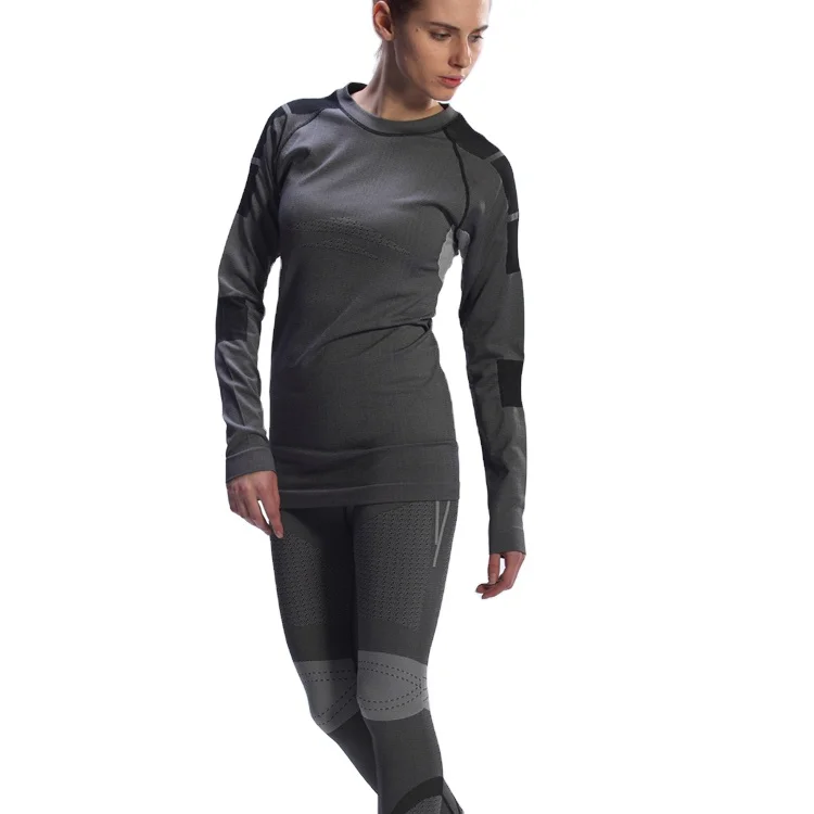 
Wholesale highly elastic gray fitness women long johns thermal underwear 