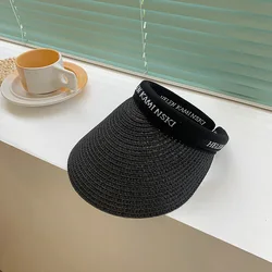 2022 trend sun hat ladies summer sun protection straw hat all-match riding headband empty top sun hat