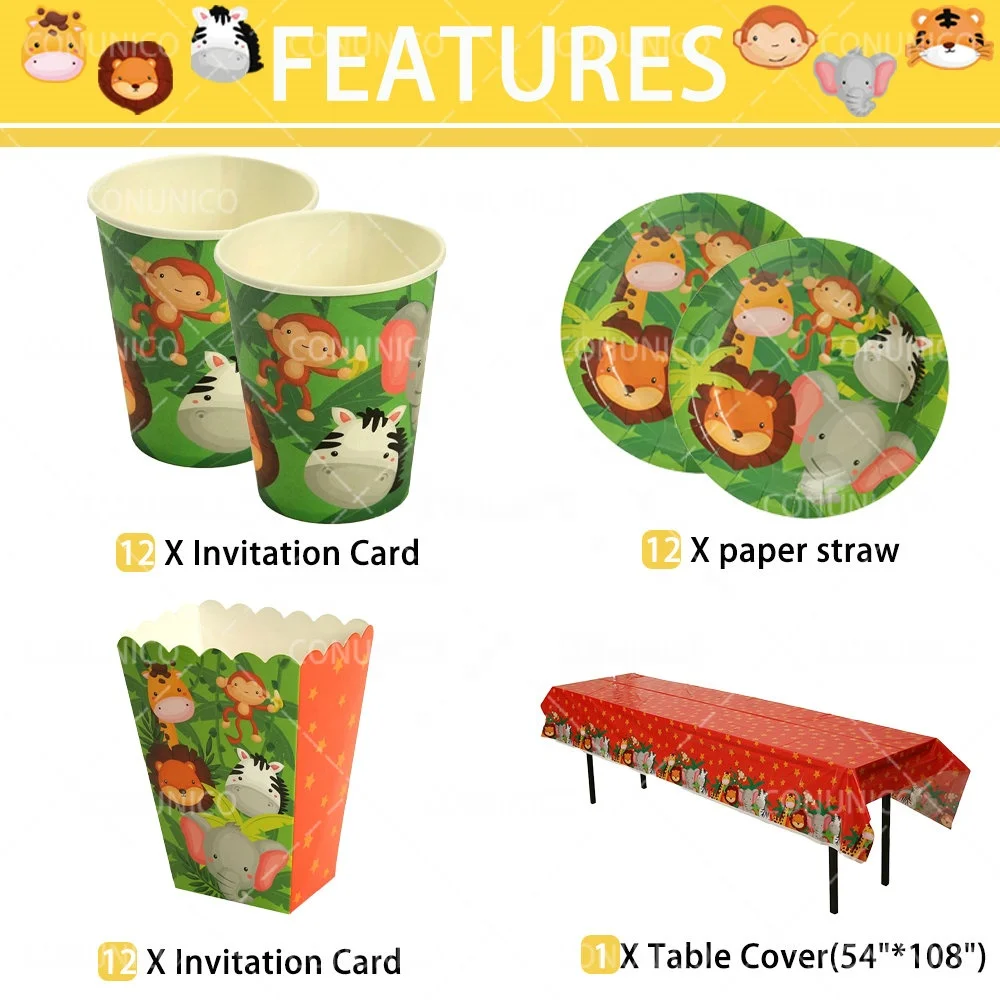 
New Jungle Safari Animals Theme Party Supplies Hanging Swirls Decoration For Kids Birthday Party Eco-friendly Disposable 