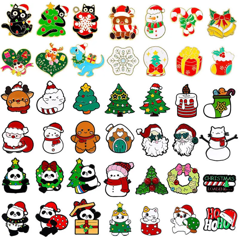 Christmas Brooch Snowman Bow Hat Candy Metal Tree Snowflake House enamel brooches