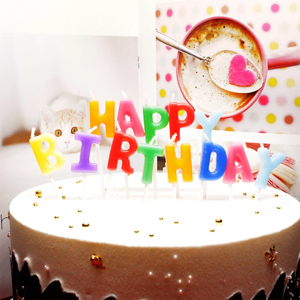 Fluorescent  Bright Colorful  Happy Birthday Letter Monogrammed English Alphabet Cake Candles For Korea